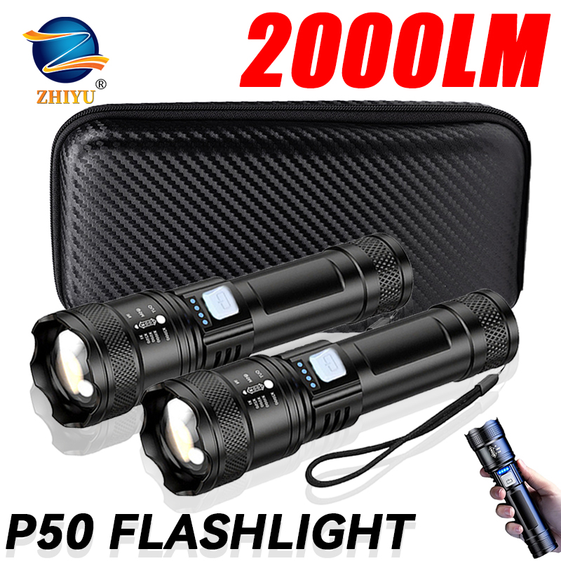 Outdoor Lighting Diy - Taktische LED-Taschenlampe, 2000 lm, USB wiederaufladbar,